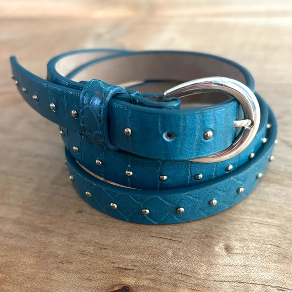 Talbots Accessories - Talbots Teal Studded Leather Belt Silver Buckle